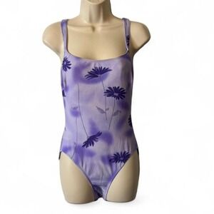 Vintage Beach Cabana Purple Floral One Piece Swimsuit